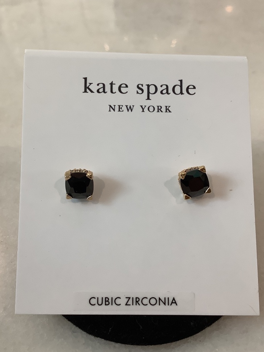 kate spade Black Cubic Zirconia Gold-Tone Stud Earrings, Brand New